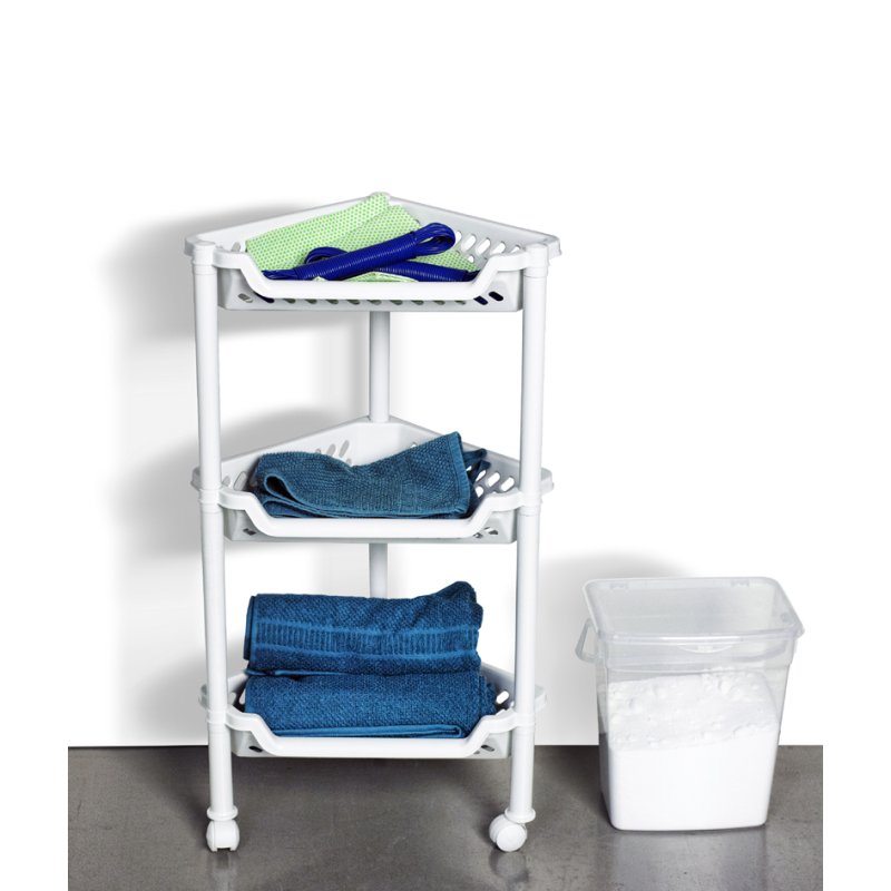 plast team Chariot de rangement, 3 paniers, blanc, 385×260×680 mm