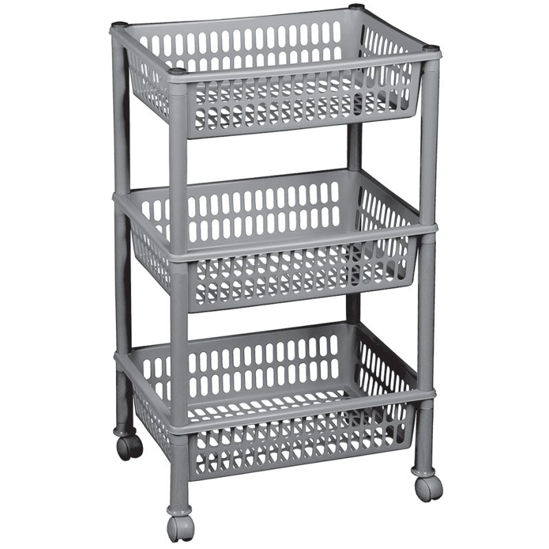 Plast Team chariot de rangement, 3 paniers, argent, 394×290×685 mm