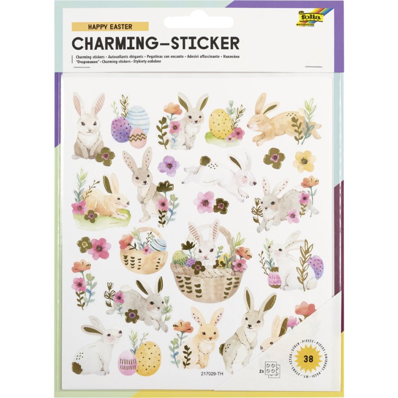 folia Paasstickers, zelfklevend, glitter, 38 stuks