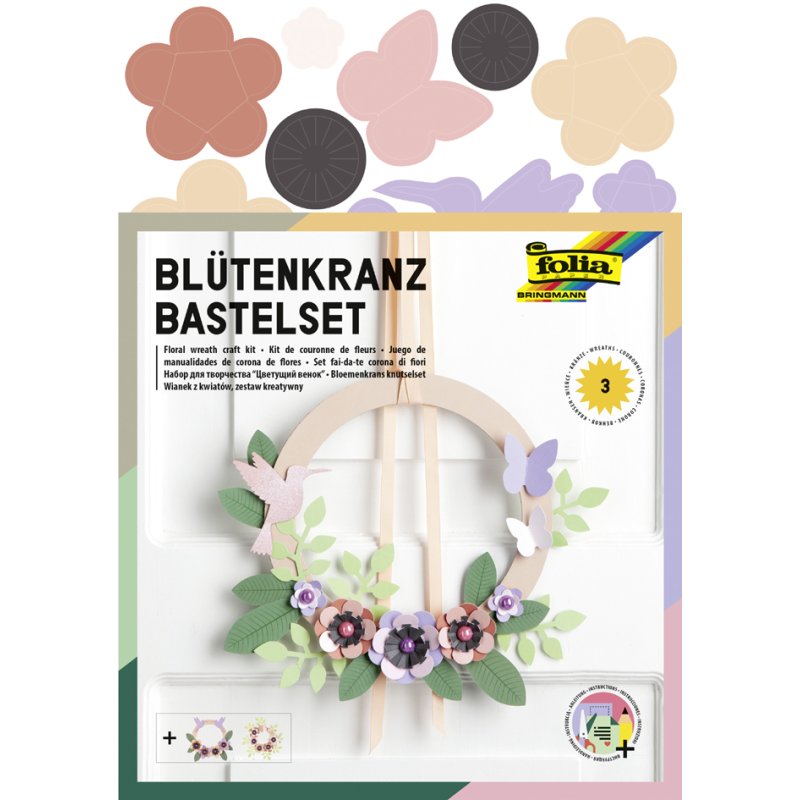 folia bloemenkrans-knutselset, voor 3 kransen, 200/250/300 mm, voorgestanst