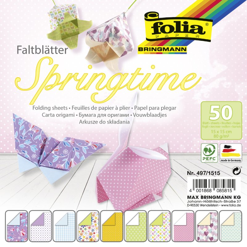 folia vouwpapier Springtime, 15×15 cm, 80 g/m², 50 vel