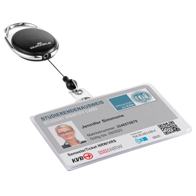 DURABLE porte-badge avec enrouleur pour 1 carte, 54×87 mm, mousqueton