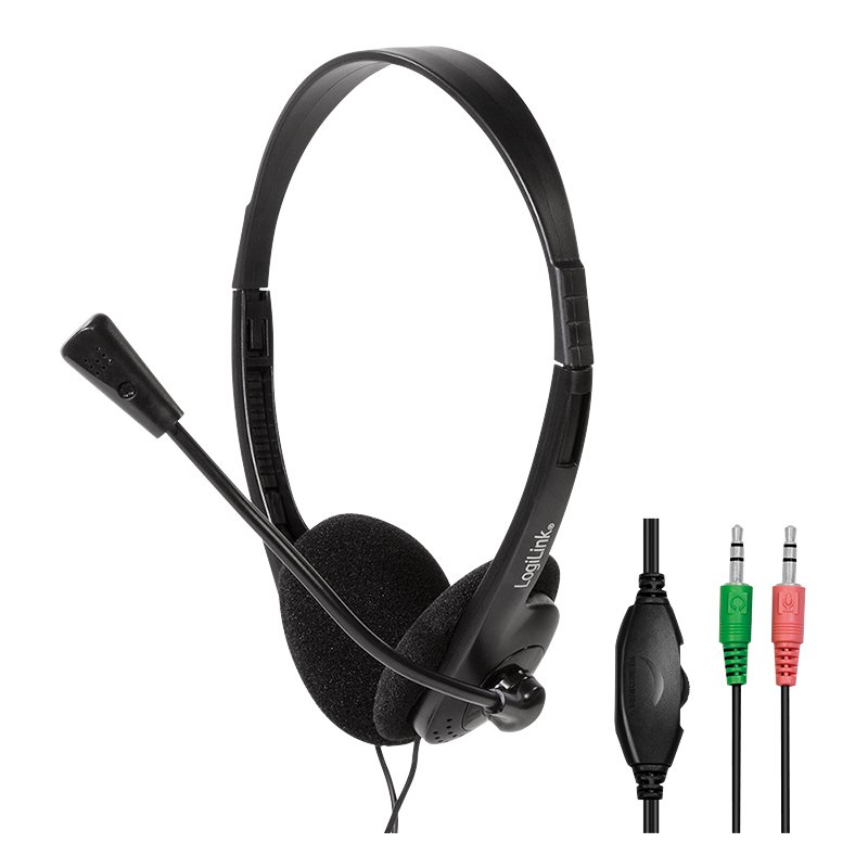 LogiLink stereo headset with microphone, black, 3.5 mm connection, volume control