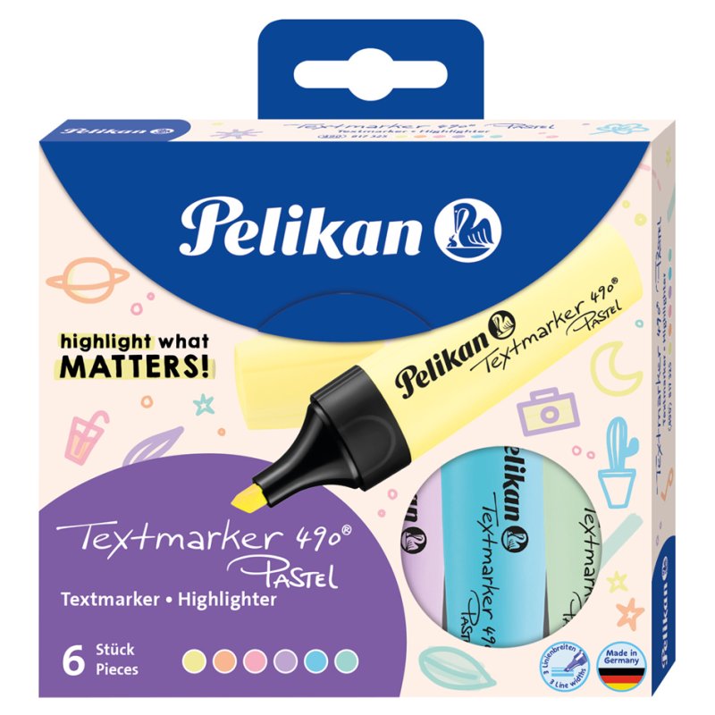Pelikan marqueur 490 Pastel, couleurs pastel, étui 6 pièces