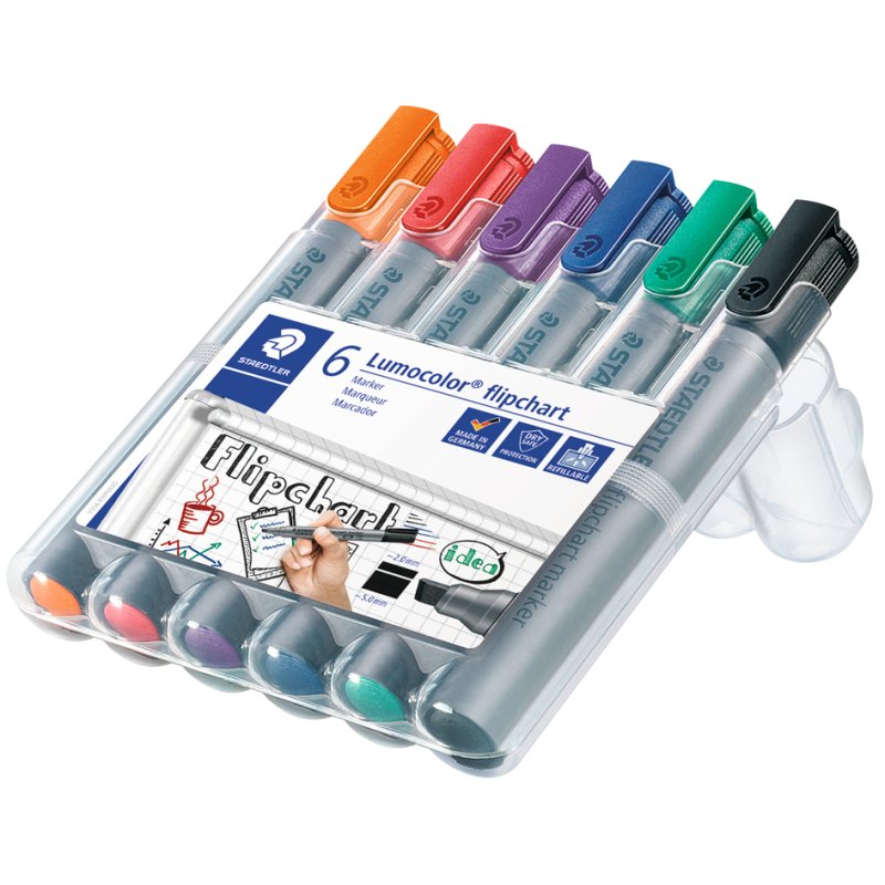 STAEDTLER Lumocolor flipchartmarkers, navulbaar, 2-5 mm keilpunt, 6 stuks
