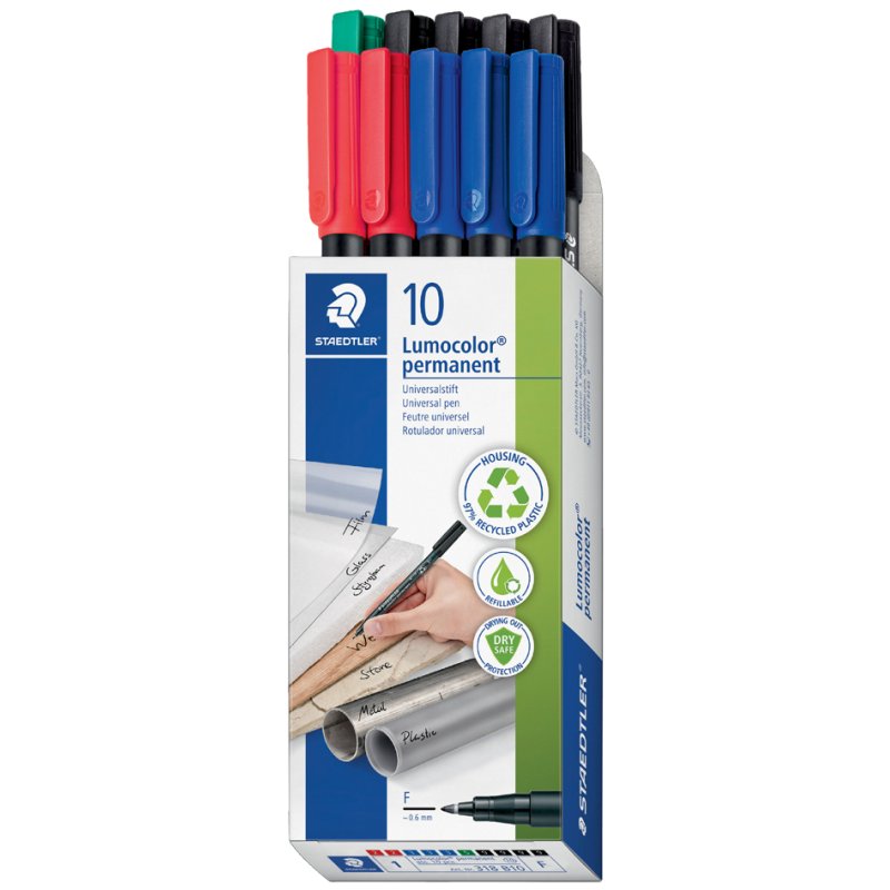 STAEDTLER Lumocolor permanent markers, refillable, 0.6 mm, 10 pieces