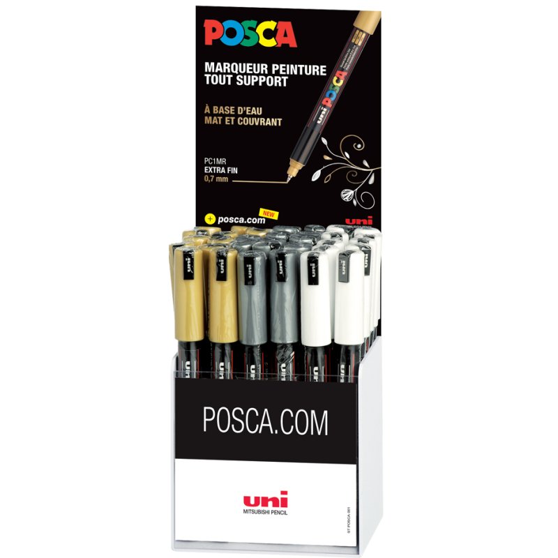 POSCA marqueurs pigmentés PC-1MR, 0,7 mm, blanc/or/argent, 36 pièces