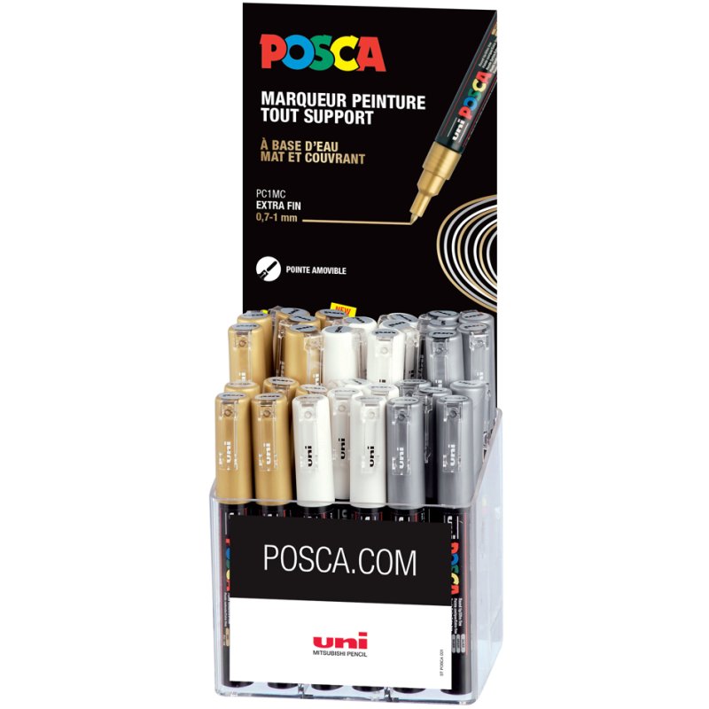POSCA pigment markers PC-1MC, 1.0 mm, white/gold/silver, 36 pieces