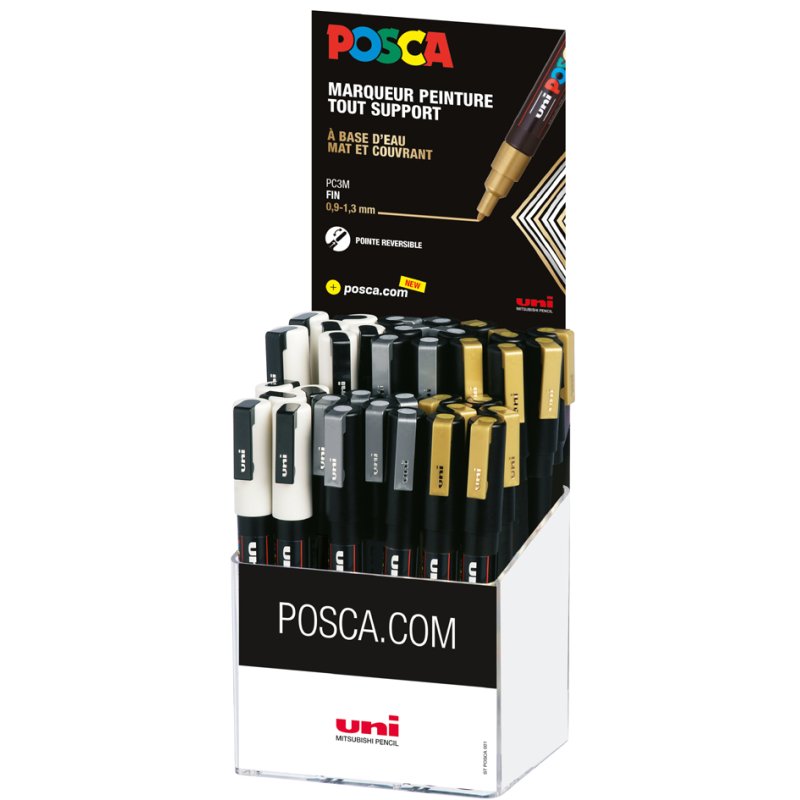 POSCA pigment markers PC-3M, 1.5 mm, white/gold/silver, 36 pieces