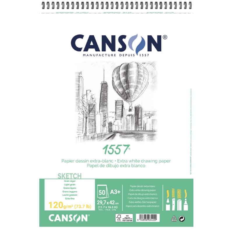 CANSON bloc de croquis 1557 A3+, 120 g/m², 50 feuilles