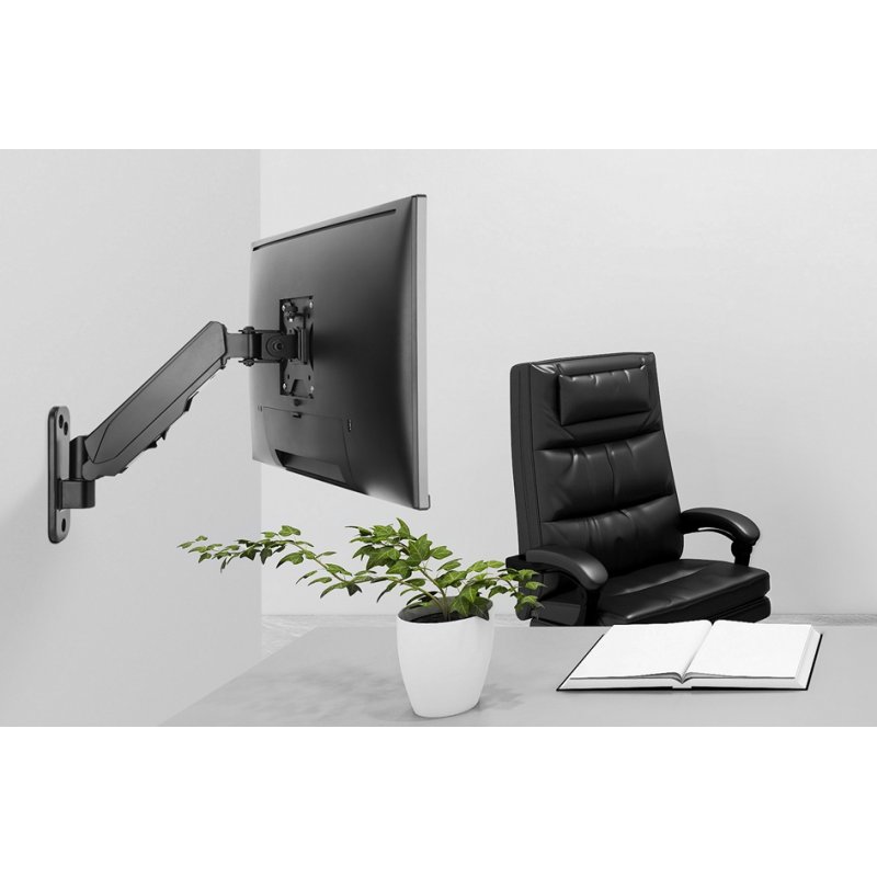 DIGITUS universele monitorarm voor wandmontage, 17-32 inch, gasdrukfeder, zwart mat