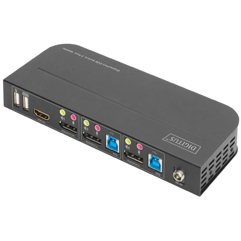 DIGITUS KVM switch, 2 ports, 2x DisplayPort input, 1x DisplayPort/HDMI output
