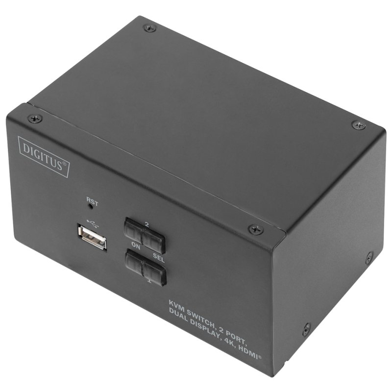 DIGITUS KVM switch, black, 2 ports, dual display, 4K HDMI