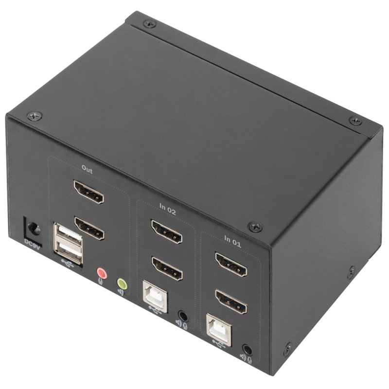 DIGITUS KVM switch, black, 2 ports, dual display, 4K HDMI