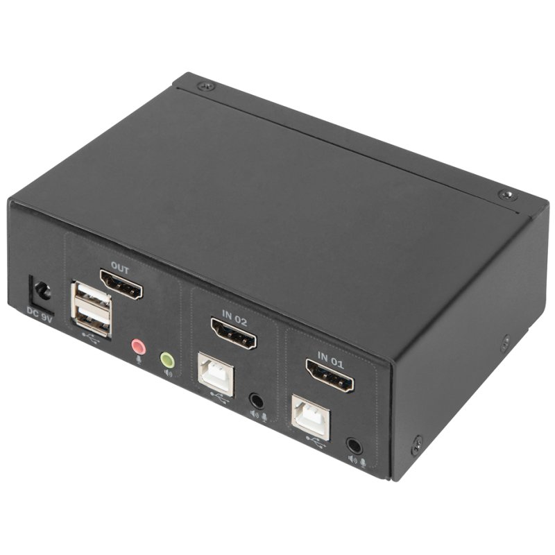 DIGITUS KVM switch, black, 2 ports, 4K HDMI, single display
