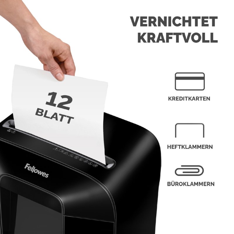 Fellowes destructeur de papier Powershred LX85, 12 feuilles, P-4/T-4, noir