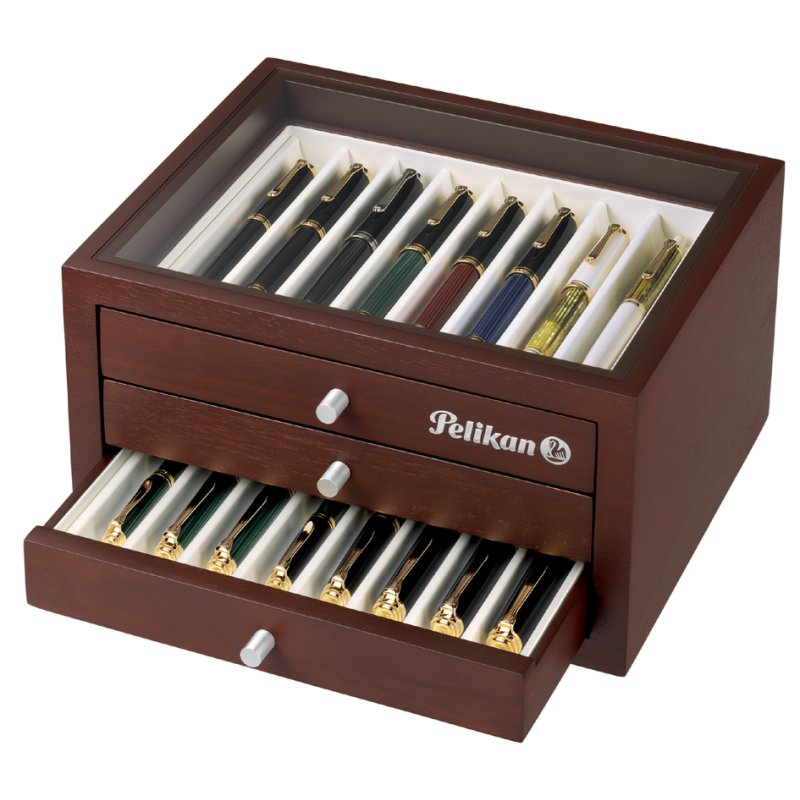 Pelikan boîte de collection, 24 instruments d'écriture, bois de noyer, 3 tiroirs