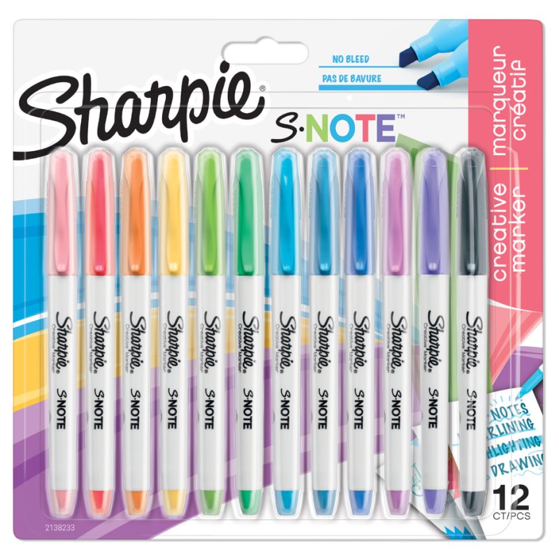Sharpie marqueurs créatifs S-NOTE, pointe biseau 2-15 mm, 12 pièces