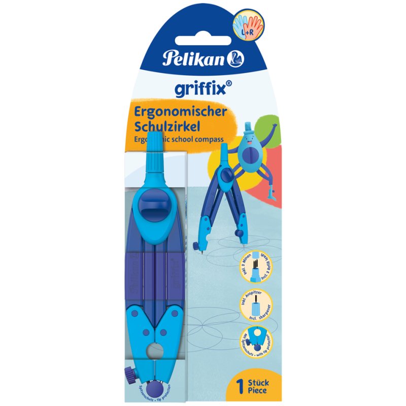 Pelikan compas scolaire, bleu, plastique, surface antidérapante