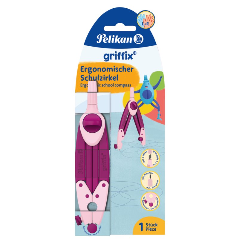 Pelikan compas scolaire, bleu, plastique, surface antidérapante