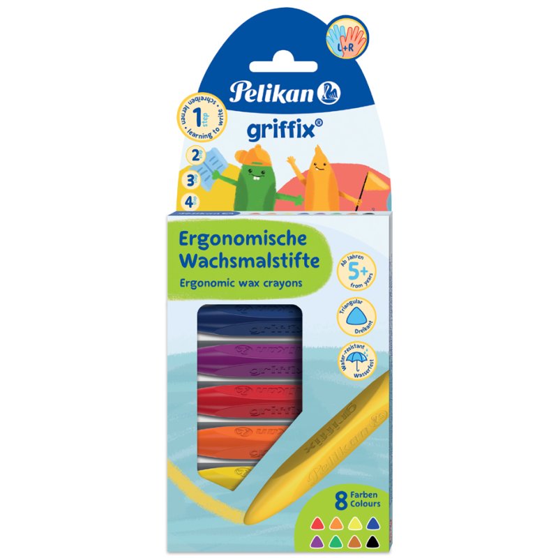 Pelikan Griffix® wax crayons, ergonomic, triangular grip, 8 pieces