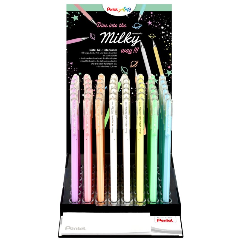 Pentel Hybrid Milky gel pens, pastel inks, 0.35 mm, 48 pieces
