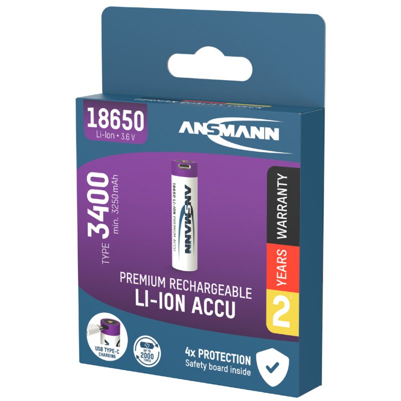 ANSMANN Li-Ion accu 18650, USB-C aansluiting, 2600 mAh