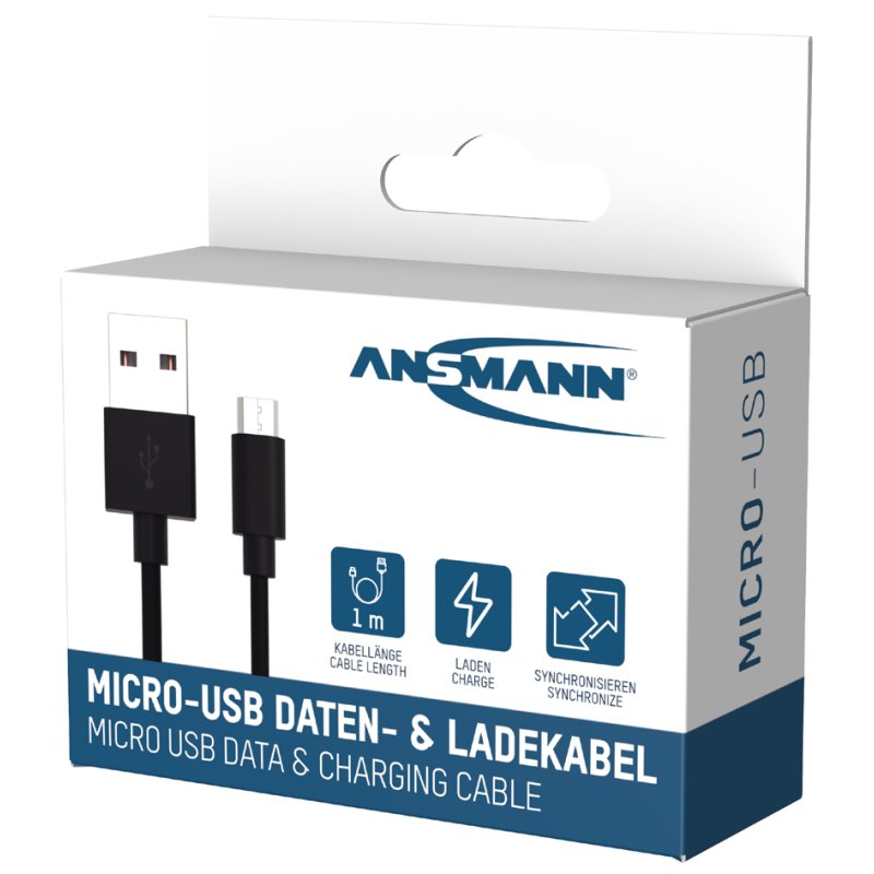 ANSMANN data- en oplaadkabel USB naar Micro USB, zwart, 1,0 m