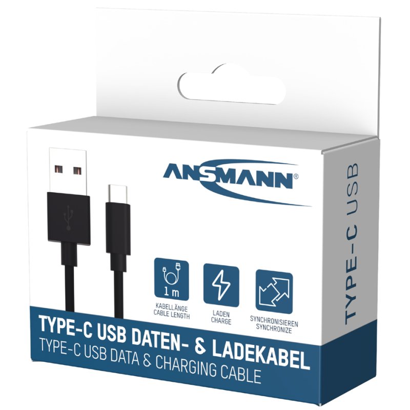 ANSMANN data- en laadkabel USB-A naar USB-C, zwart, 1,0 meter