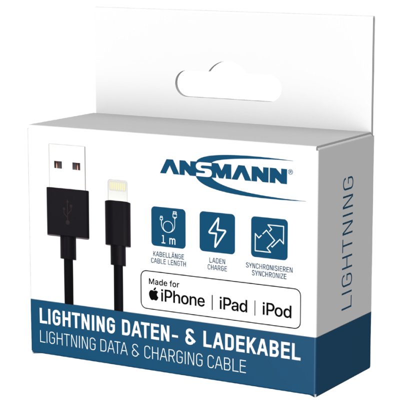 ANSMANN USB naar Lightning kabel, zwart, 1,0 meter