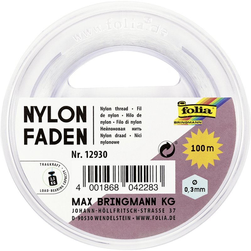 folia nylondraad op spoel, 0,3 mm × 100 m, transparant