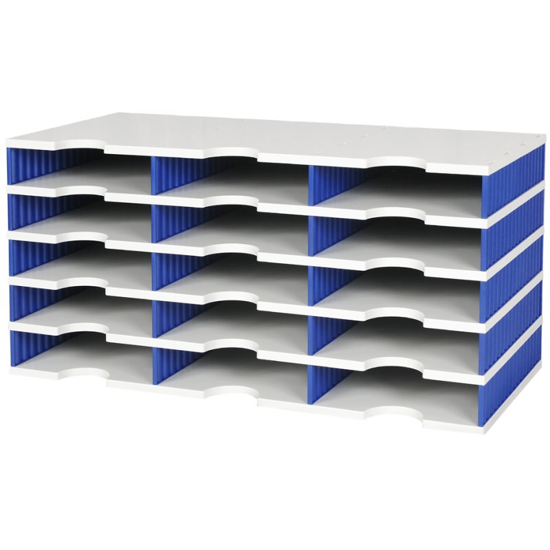styro documentenorganizer trio, 15 vakken, blauw/grijs, 723×331×363 mm
