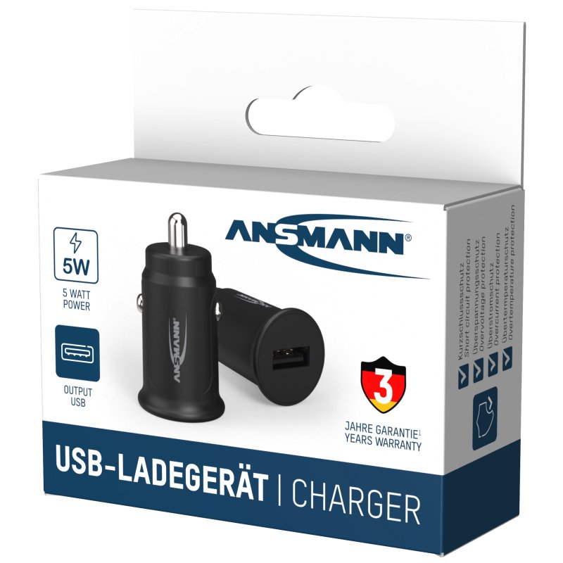 ANSMANN USB autolader sigarettenaansteker, 12-24V, 5V/1A, zwart
