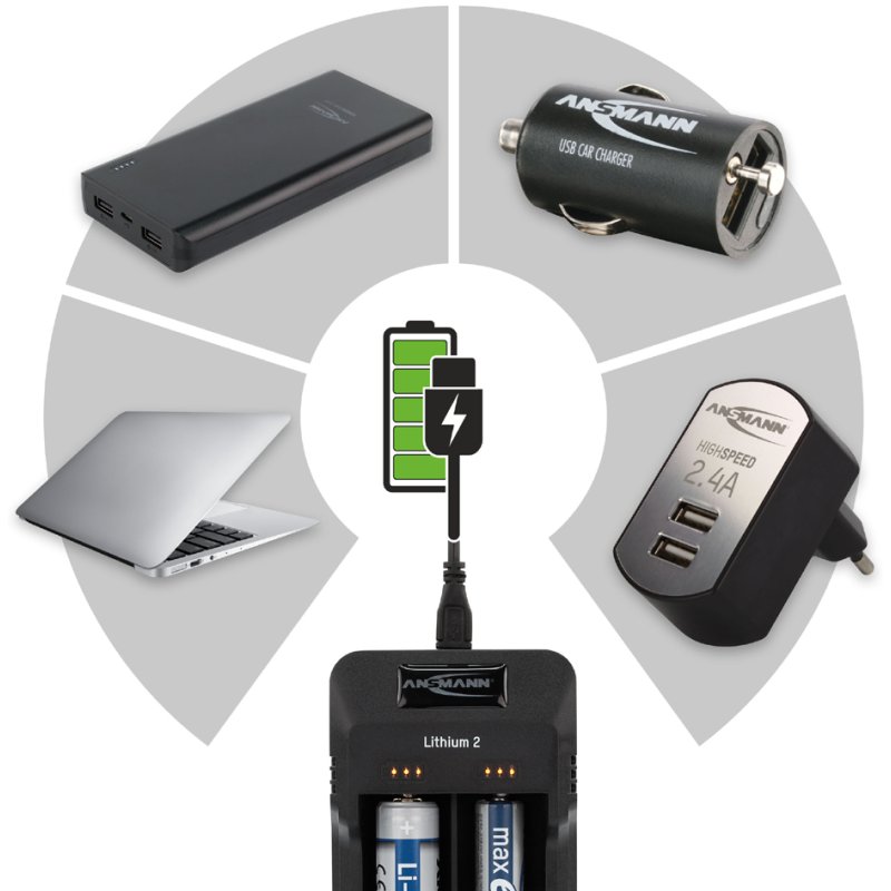 ANSMANN Lithium 2 batterijlader, universeel, NiMH en Li-Ion accu's, zwart