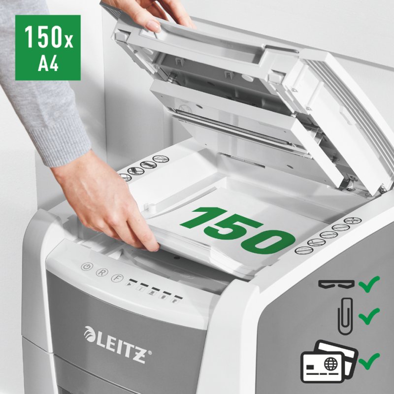 LEITZ papiervernietiger IQ AutoFeed OfficePro 150, P5, wit, 150 vel AutoFeed
