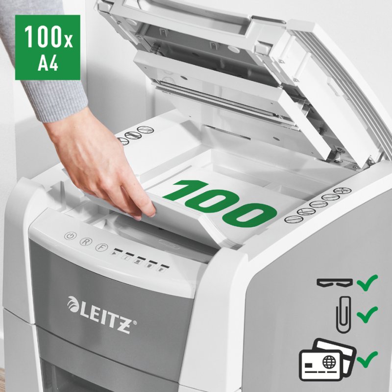 LEITZ papierversnipperaar IQ AutoFeed OfficePro 100, wit, P-5, 100 vel