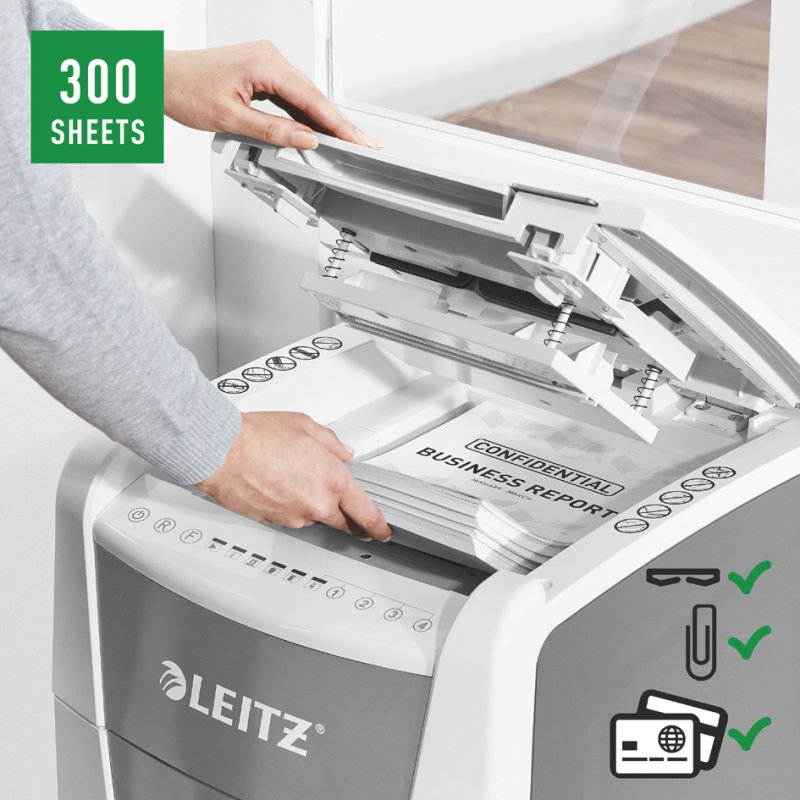 LEITZ papiervernietiger IQ AutoFeed OfficePro 300 P5, wit, 300 vel AutoFeed, 60 liter