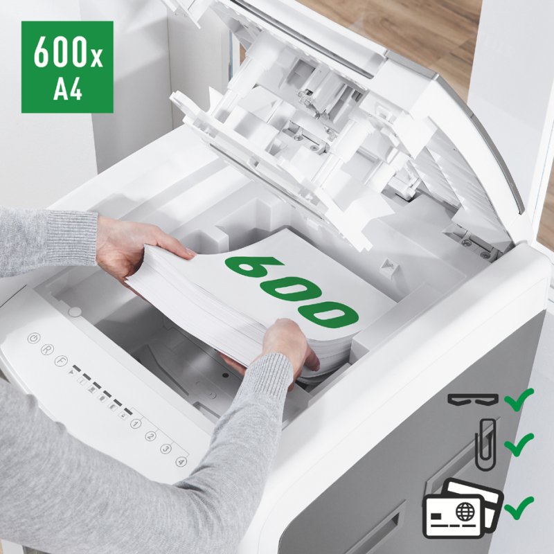 LEITZ papiervernietiger IQ AutoFeed OfficePro 600 P4, wit, 600 vel autofeed