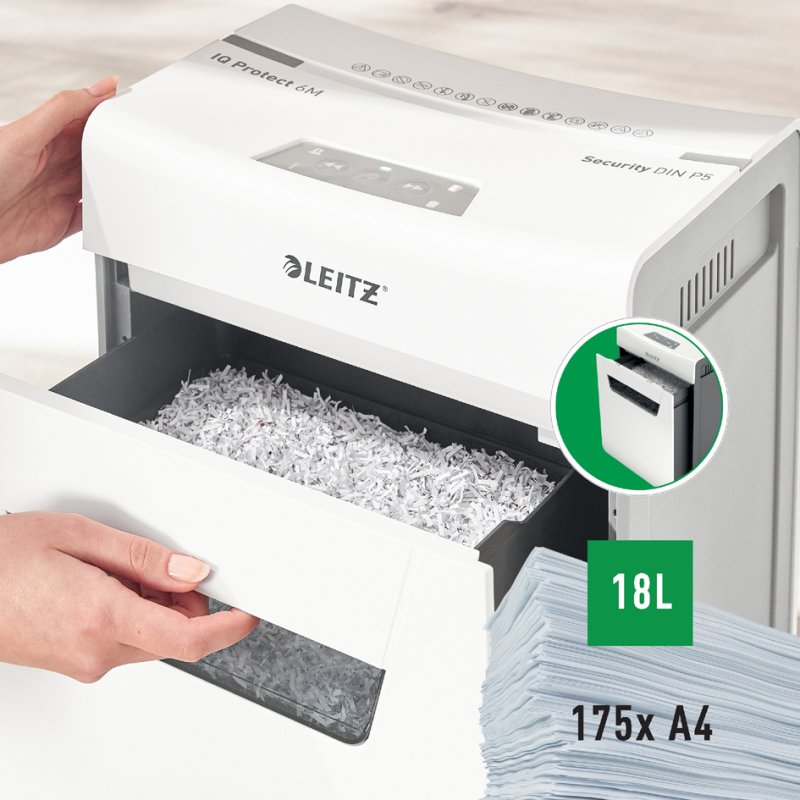 LEITZ papiervernietiger IQ Protect Premium 6M, wit, 6 blad, 18 liter