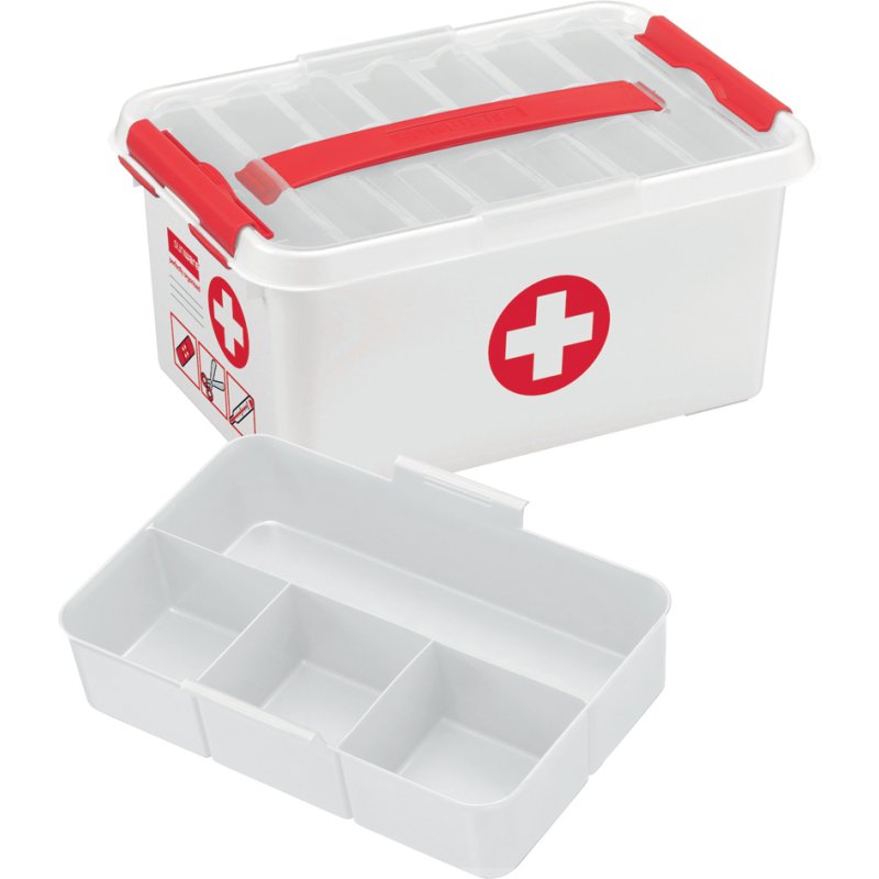 helit boîte de rangement premiers secours q-line, 22 litres, blanc, empilable