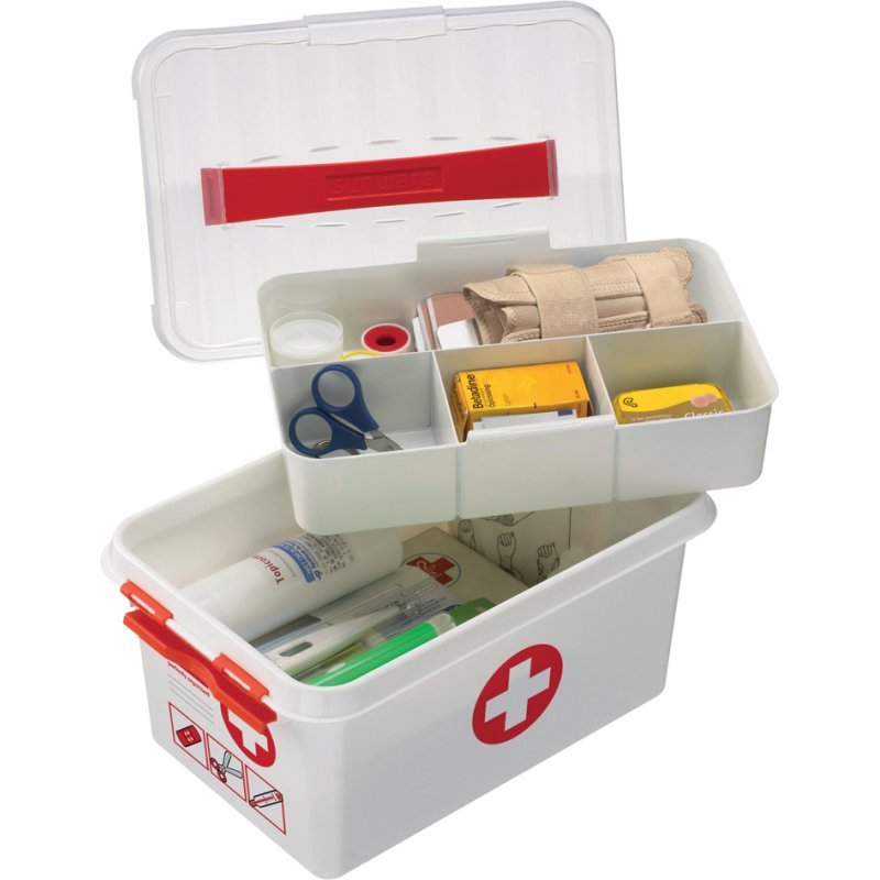 helit boîte de rangement premiers secours q-line, 22 litres, blanc, empilable