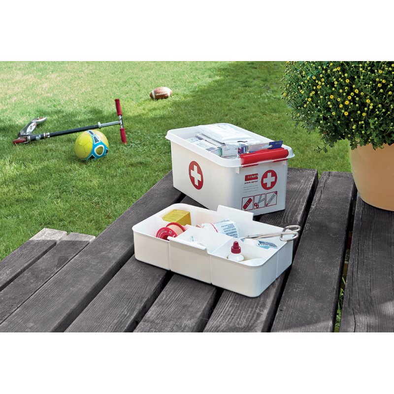 helit boîte de rangement premiers secours q-line, 22 litres, blanc, empilable