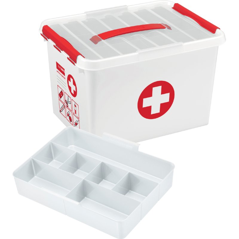 helit boîte de rangement premiers secours q-line, 22 litres, blanc, empilable