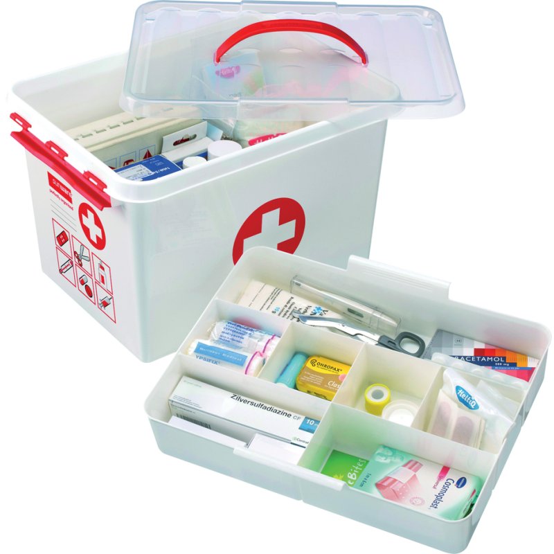 helit boîte de rangement premiers secours q-line, 22 litres, blanc, empilable