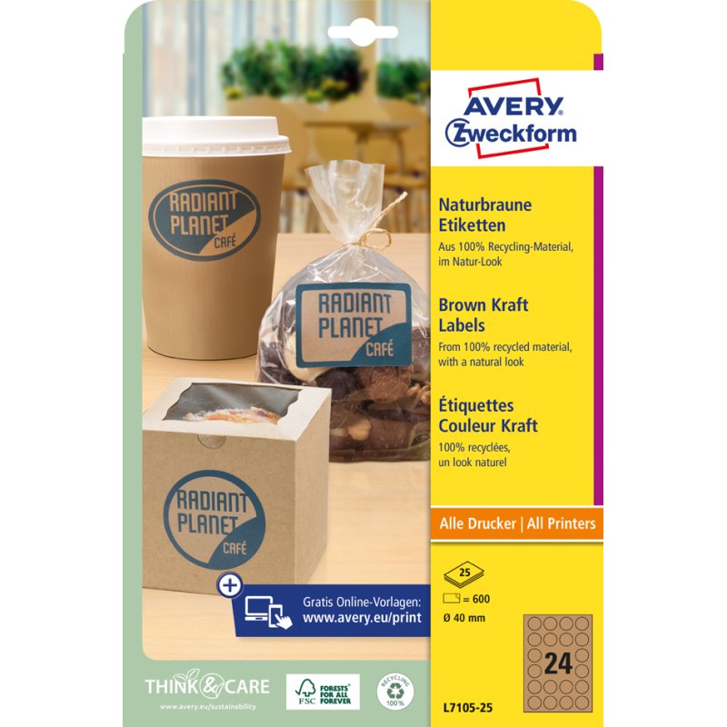 AVERY Zweckform étiquettes rondes brun naturel, 60 mm, 300 pièces