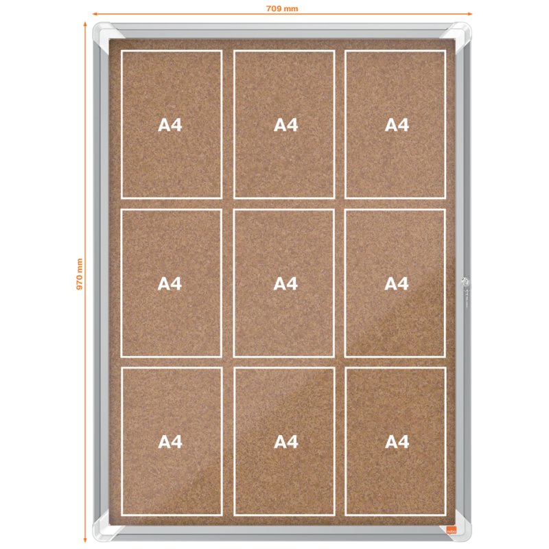nobo vitrinekast Premium Plus, panneau arrière liège, 9 × A4, verre de sécurité