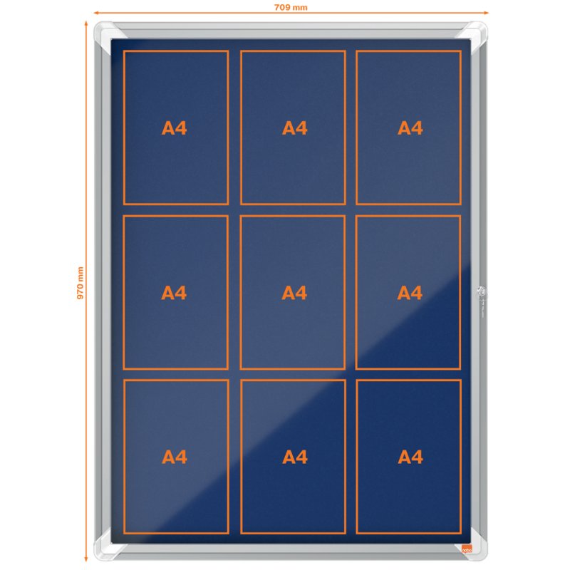 nobo vitrinekast Premium Plus, fond en feutre, 9 × A4, bleu