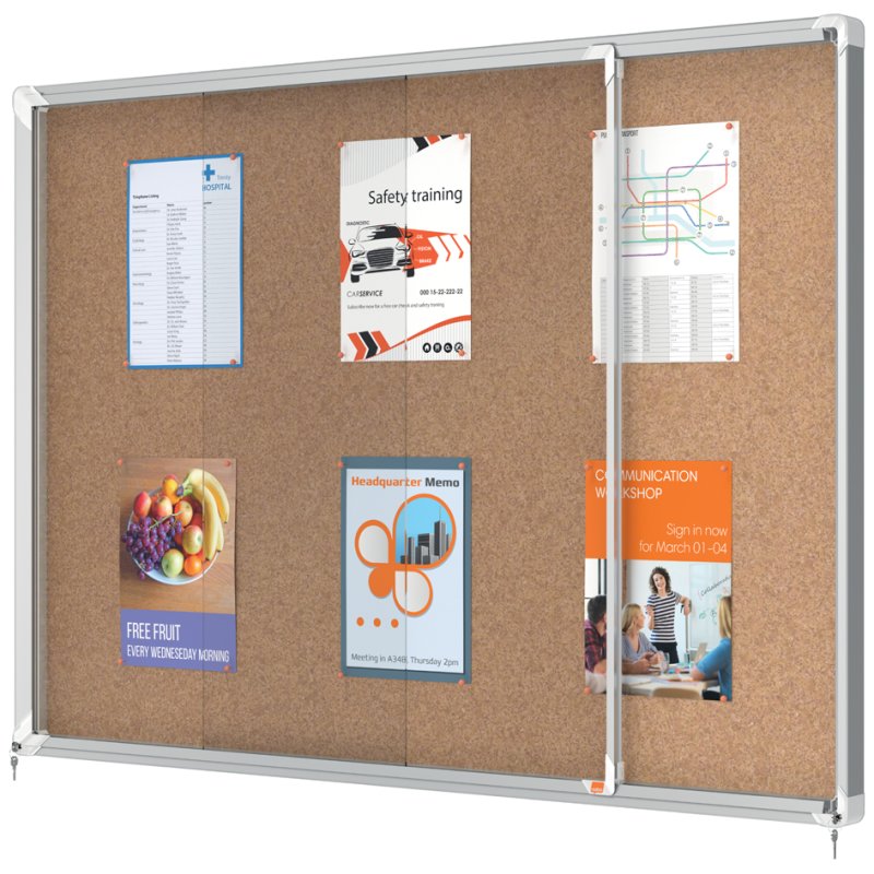 nobo vitrinekast Premium Plus, kurk achterwand, 12 x A4, aluminium frame
