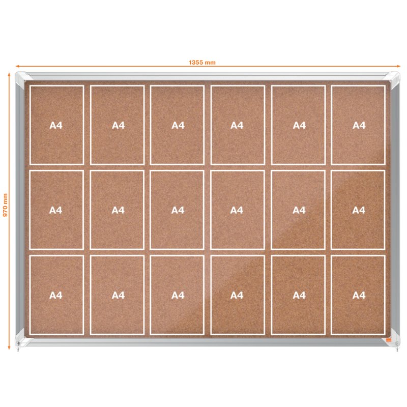 nobo vitrinekast Premium Plus, kurk achterwand, 12 x A4, aluminium frame