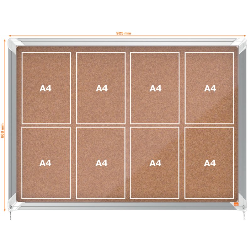 nobo vitrinekast Premium Plus, kurk achterwand, 12 x A4, aluminium frame